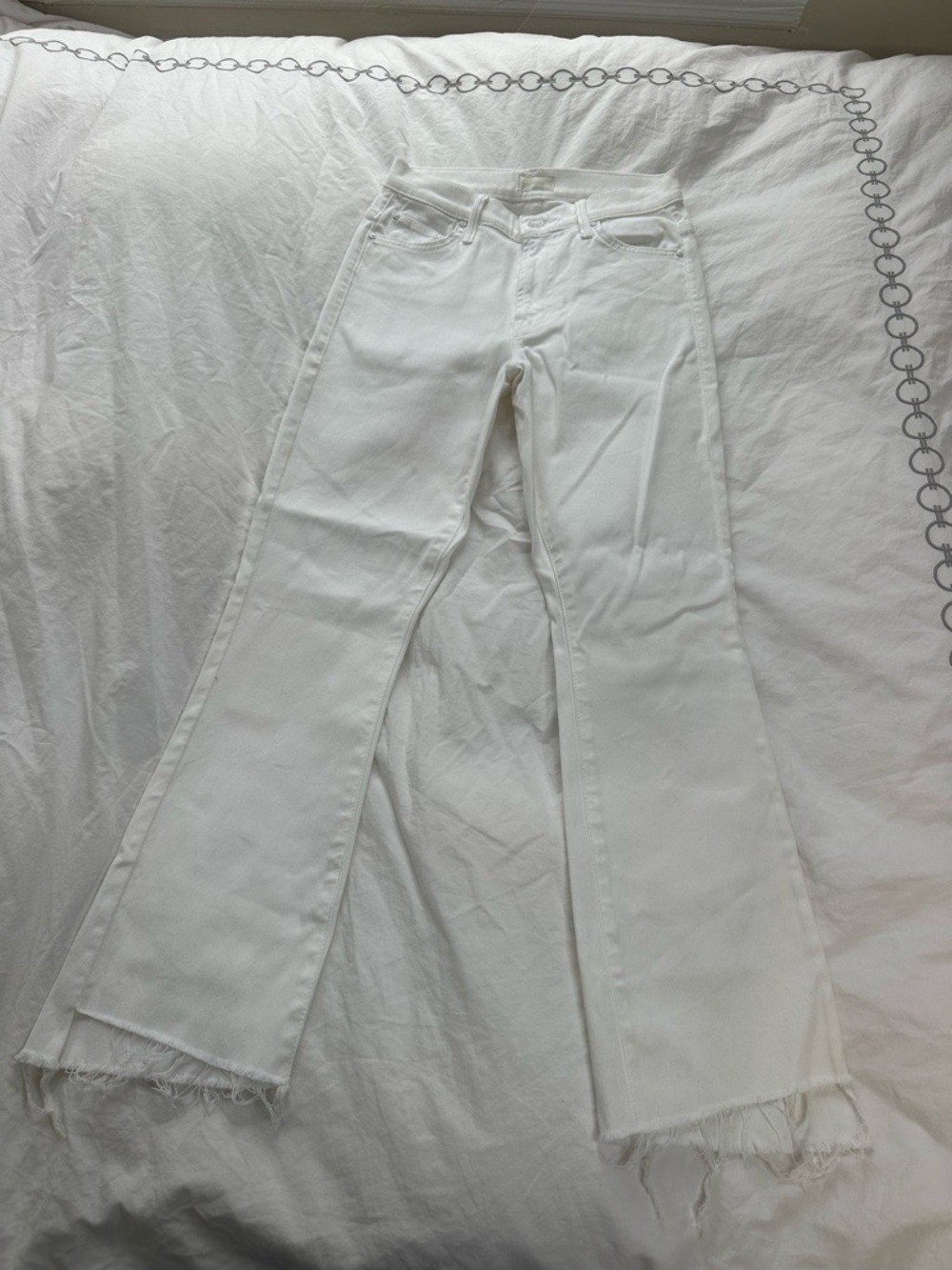 MOTHER White Frayed-Hem Flare Jeans